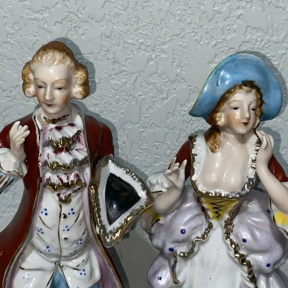 VTG Victorian Couple Courting Dance Ceramic Figurines Made In Occupied Japan 10”